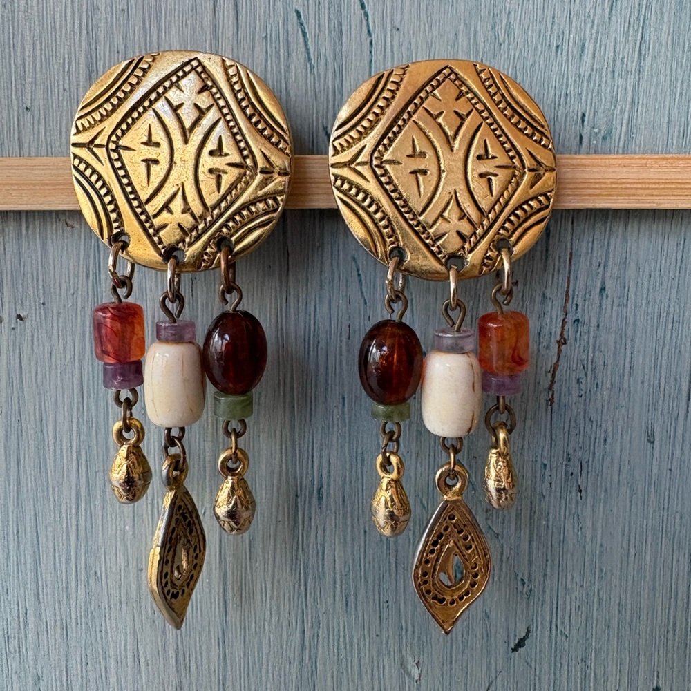 Bohemian Gold Dangle Earrings - Picture 5 of 9